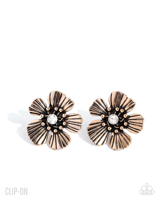 Blossoming Backdrop Gold Clip-On Earrings