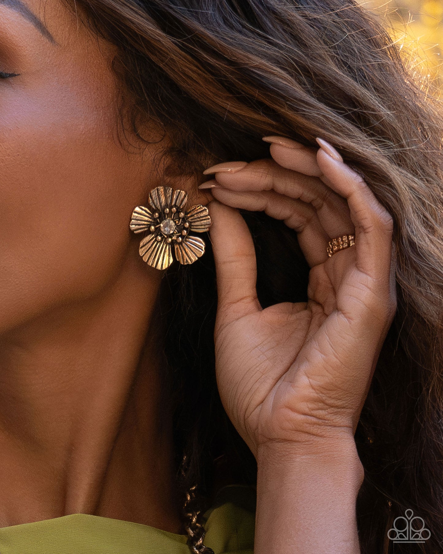 Blossoming Backdrop Gold Clip-On Earrings