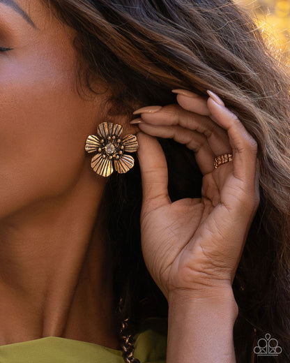 Blossoming Backdrop Gold Clip-On Earrings