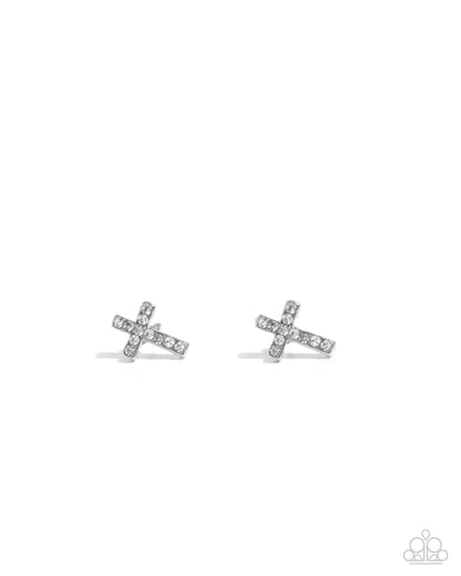 Sacred Shimmer White Post Earrings Paparazzi