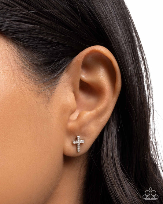 Sacred Shimmer White Post Earrings Paparazzi