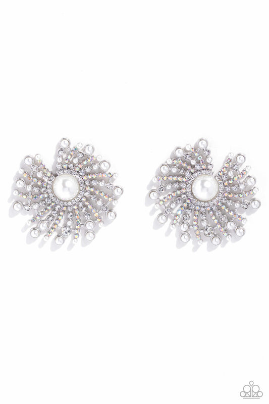 Fancy Fireworks White Post Earrings