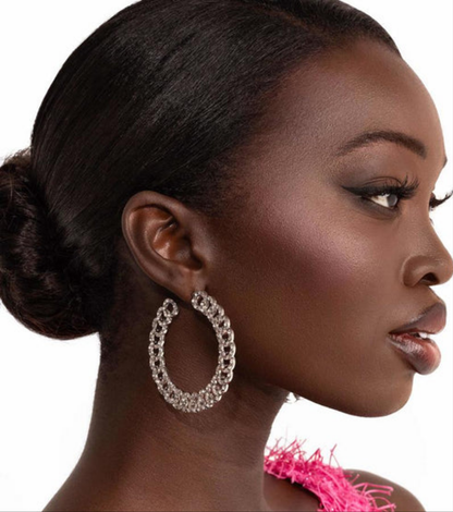 Interlocked Icing White Hoop Earrings