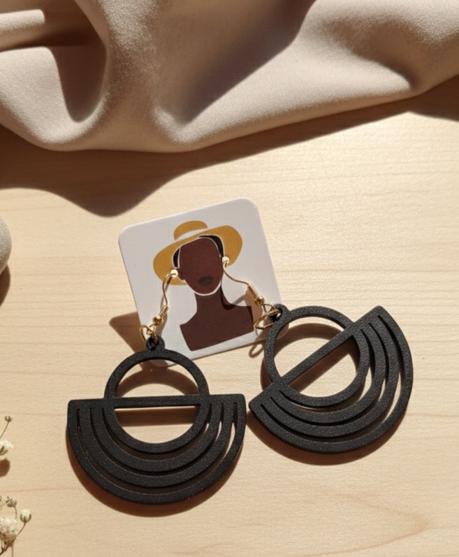 Black Geometric Fan Drop Earrings