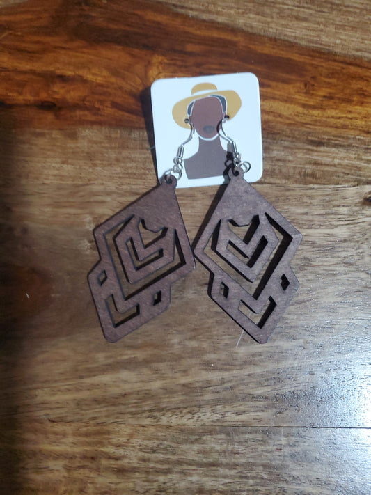 Geometric Brown Wooden Earrings