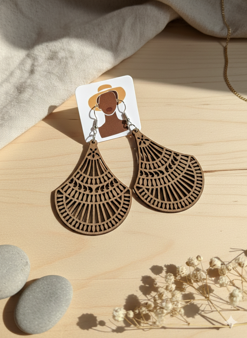 Boho Woven Design Wood Earrings