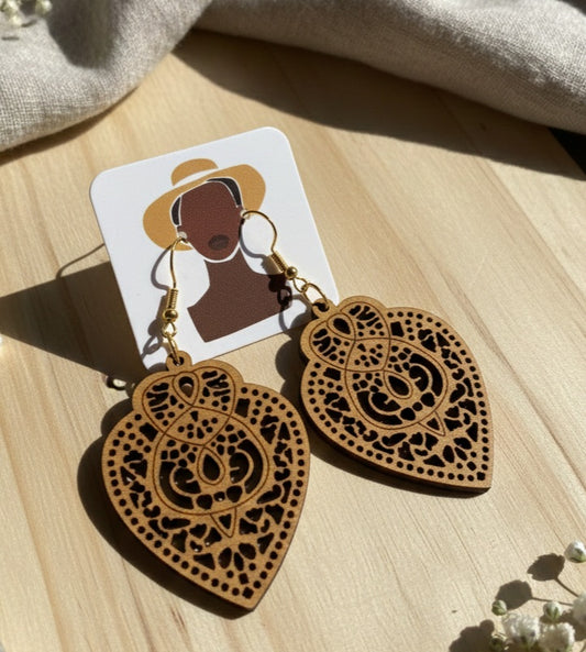 Intricate Brown Filigree Wood Earrings