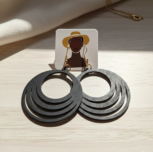 Modern Black Layered Circle Earrings