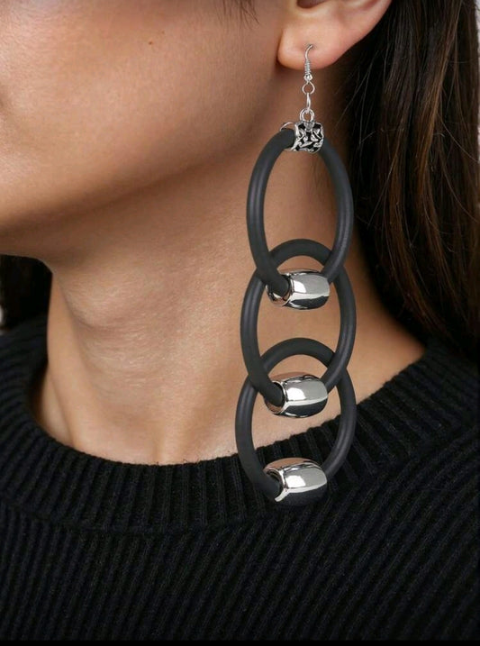 Oversized Geometric Black Earrings
