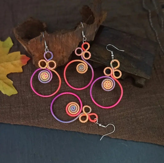 Bright Spiral Pink Boho Knot Earrings