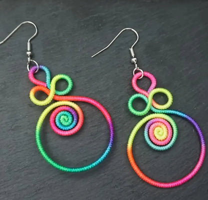 Neon Rainbow Spiral Knot Earrings