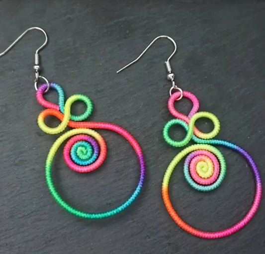 Neon Rainbow Spiral Knot Earrings