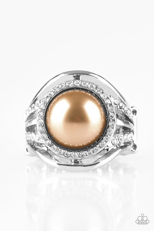Pampered In Pearls Brown Ring