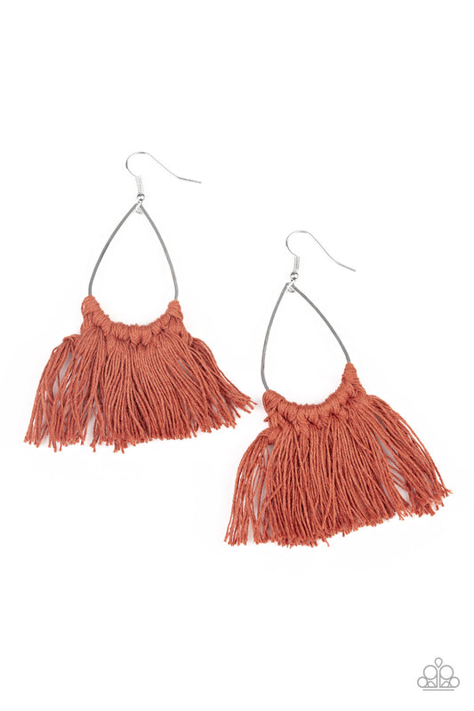 Tassel Treat Brown Earrings Paparazzi