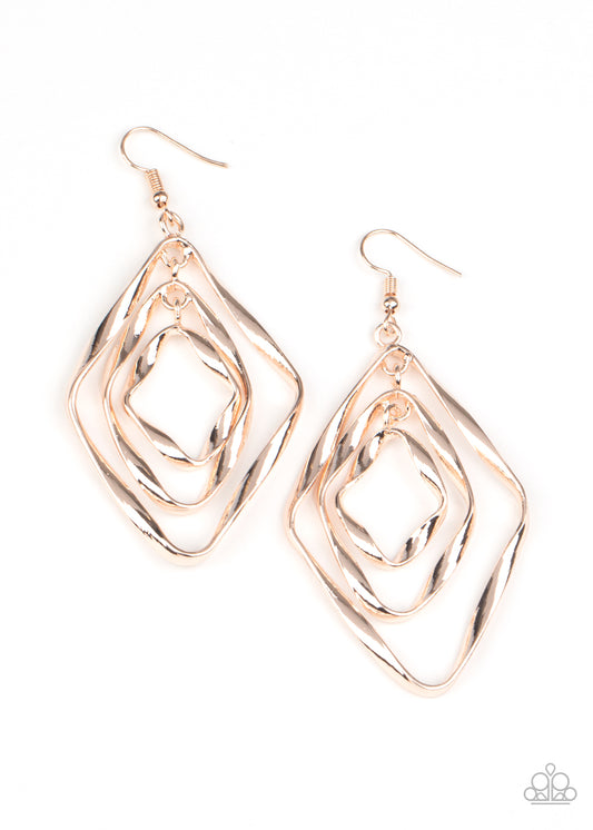 Retro Resplendence Rose Gold Earrings Paparazzi