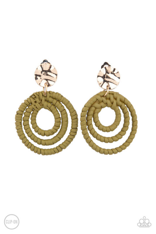 Whimsically Wicker Green Clip Earrings - Daria's Blings N Things
