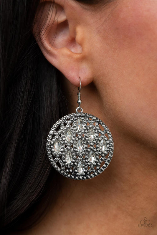 Medallion Stallion White Earrings - Daria's Blings N Things