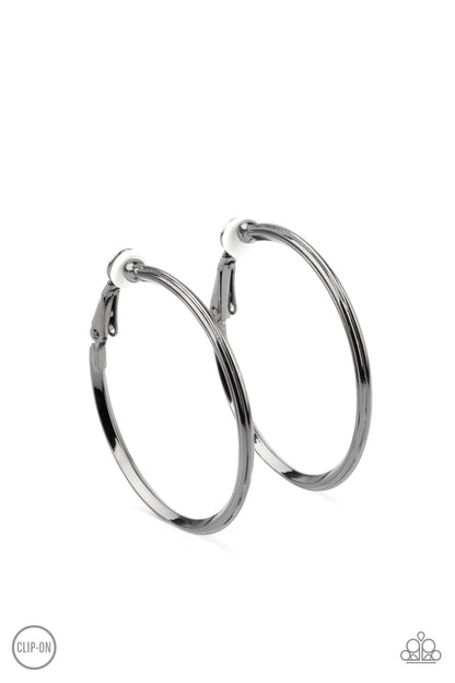 City Classic Black Clip-On Hoop Earrings