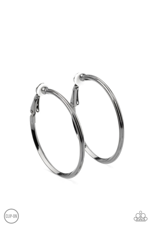 City Classic Black Clip-On Hoop Earrings