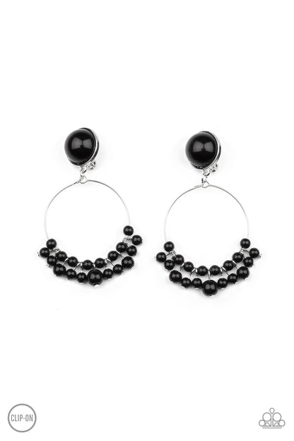 Cabaret Charm Black Clip-On Earrings Paparazzi
