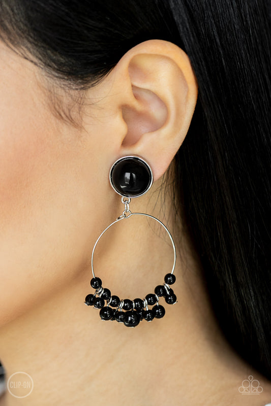 Cabaret Charm Black Clip-On Earrings Paparazzi