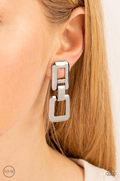 FRAME-ous Last Words Silver Clip-On Earrings Paparazzi