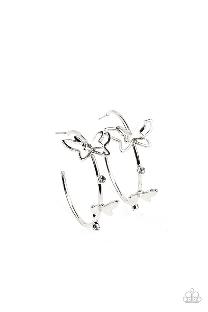 Full Out Flutter White Hoop Earrings Paparazzi