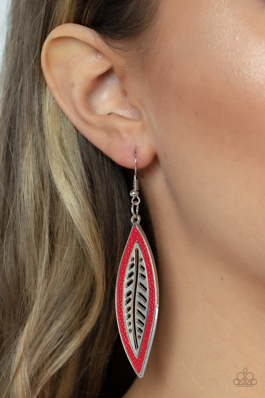 Leather Lagoon Red Earrings Paparazzi