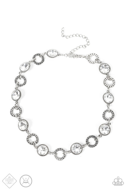 Rhinestone Rollout White Choker Necklace Paparazzi