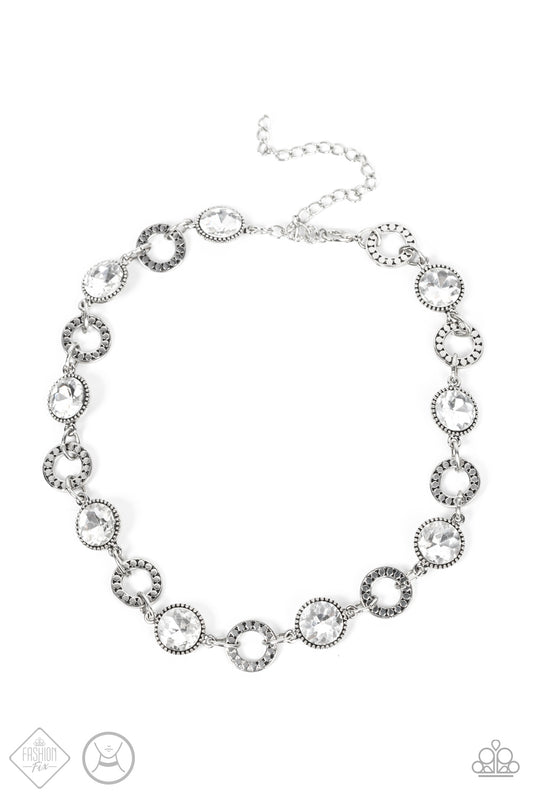 Rhinestone Rollout White Choker Necklace Paparazzi