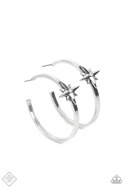 Lone Star Shimmer White Hoop Earrings Paparazzi