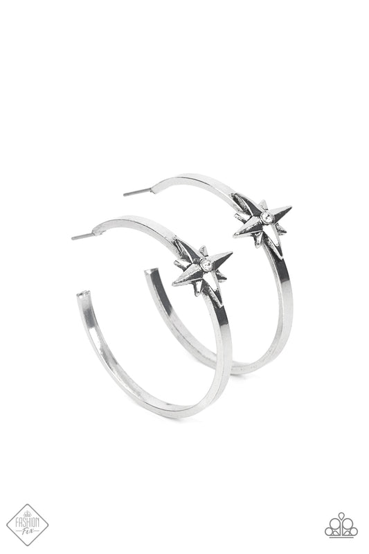 Lone Star Shimmer White Hoop Earrings Paparazzi