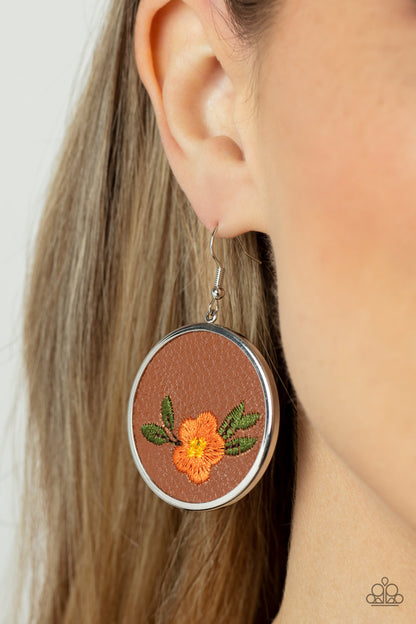 Prairie Patchwork Orange Earrings Paparazzi
