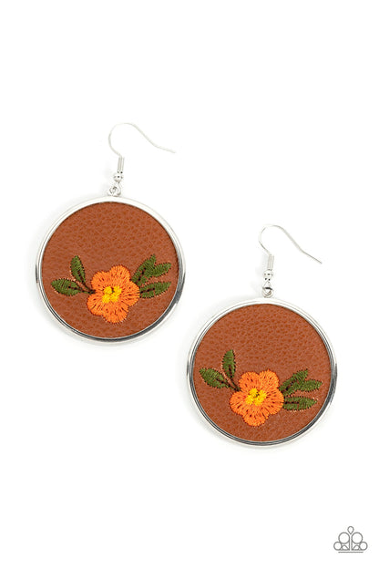Prairie Patchwork Orange Earrings Paparazzi
