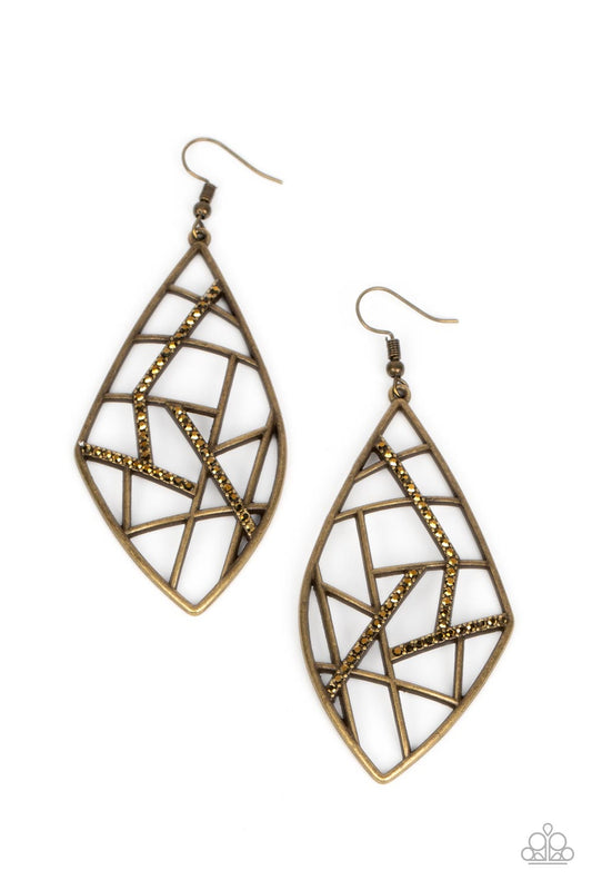 Geo Grid Brass Earrings Paparazzi