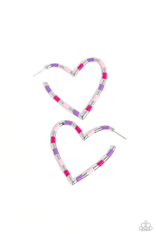 Striped Sweethearts Pink Hoop Earrings