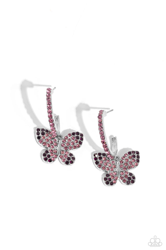 Whimsical Waltz Purple Butterfly Hoop Earrings