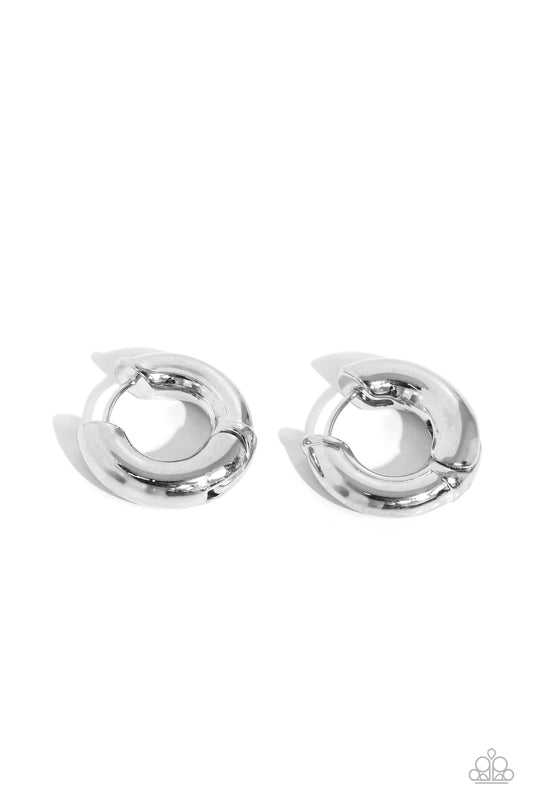 Textured Theme Silver Hoop Earrings