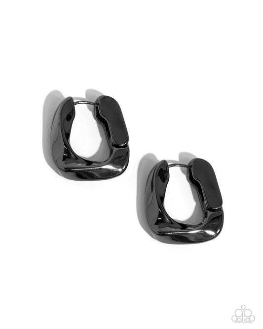 Asymmetric Advocate Black Hoop Earrings Paparazzi