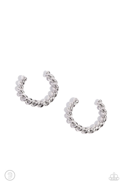 Twisted Travel Silver Ear Cuff Earrings Paparazzi