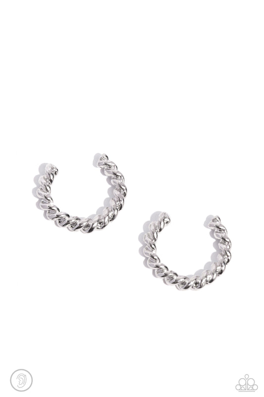 Twisted Travel Silver Ear Cuff Earrings Paparazzi