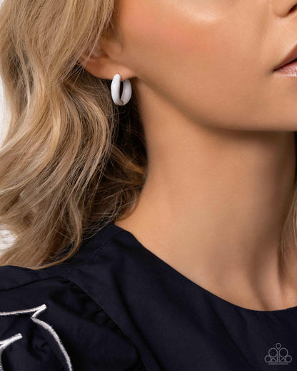 Pivoting Paint White Hoop Earrings