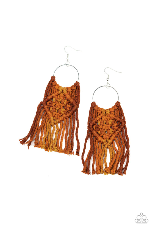 Macrame Rainbow Brown Earrings